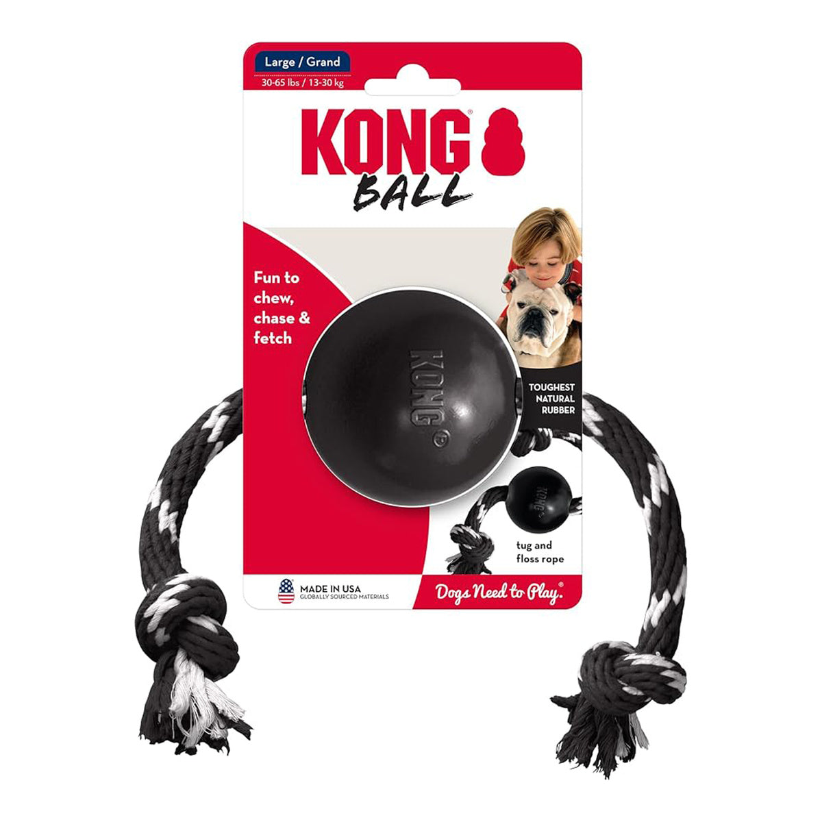 Kong Extreme Ball Dog Toy with Rope (Large)