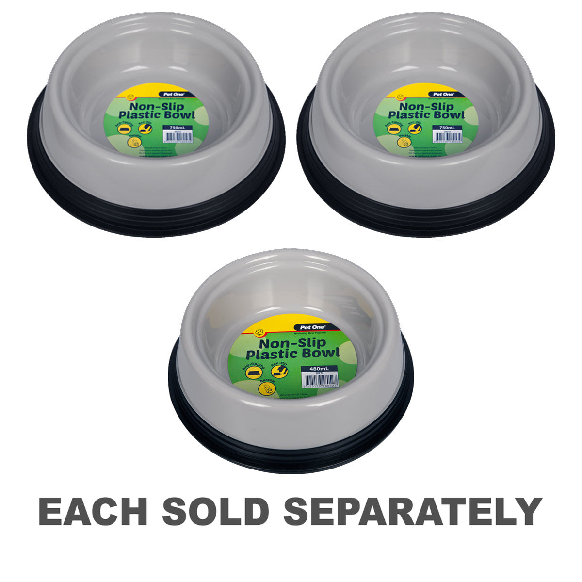 Pet One Non-Slip Plastic Bowl (Grey)
