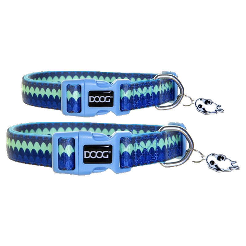 Doog Pluto Dog Collar (Blue & Green Chevron)