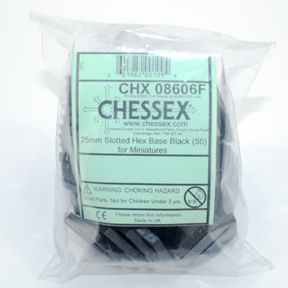 Chessex Slotted Black Hex Base for Miniatures 50pcs (25mm)