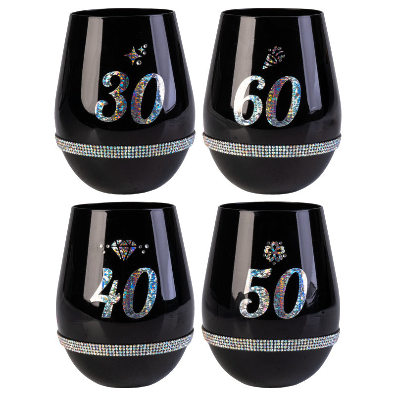 Black Luxe Birthday Stemless Wine Glass
