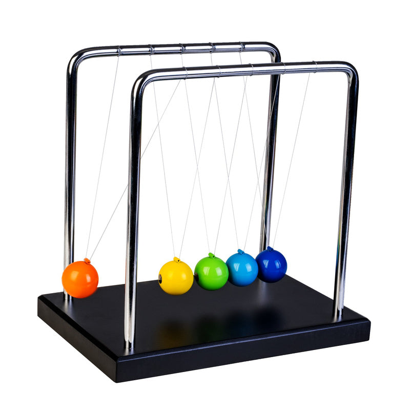 Large Newton's Cradle with Multicolour Ball & Black Base