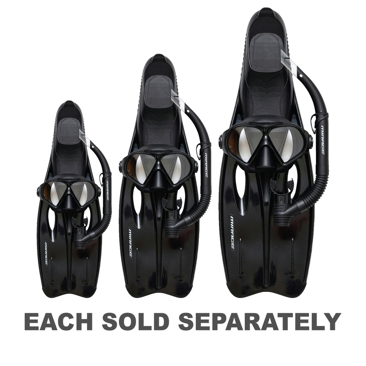 Challenger Adult Silicone Mask, Snorkel & Fin Set (Black)