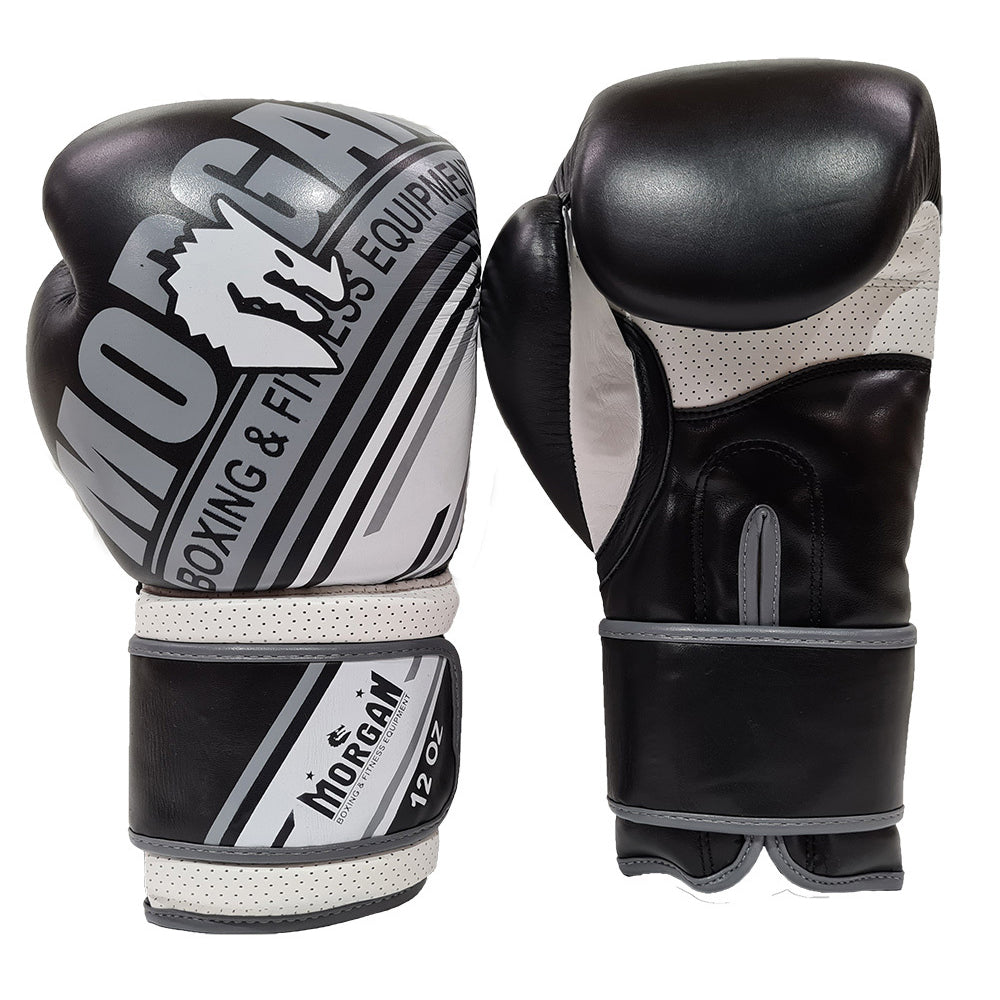Morgan Aventus Leather Boxing Gloves (Black/White)