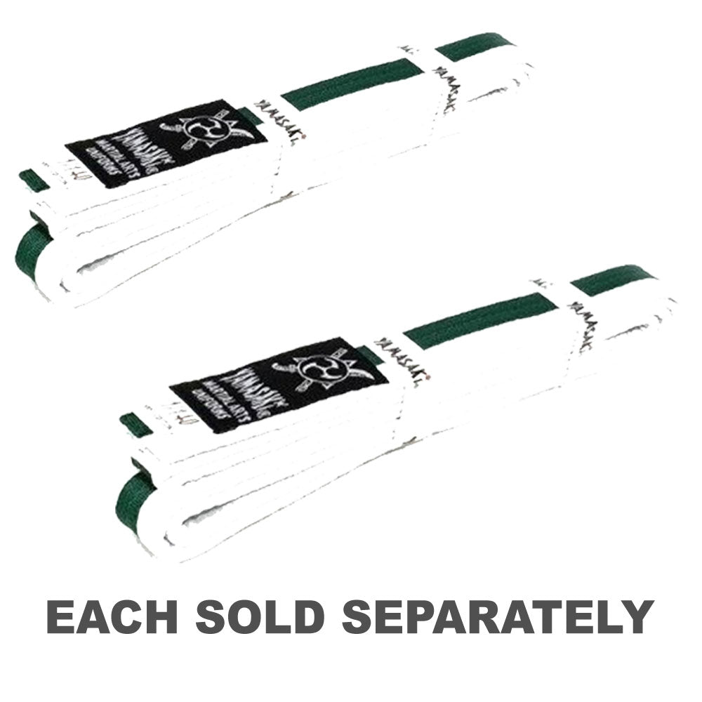Yamasaki White Martial Arts Belts with Green Stripe