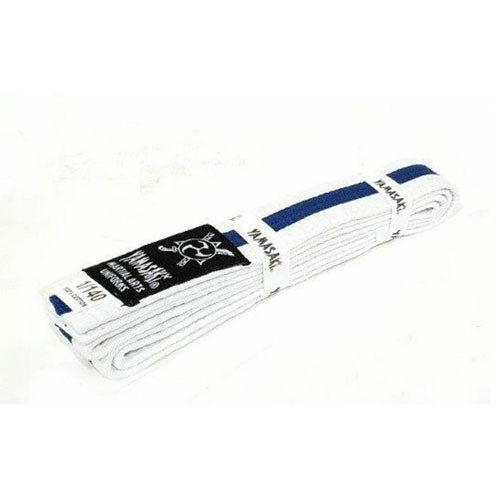Yamasaki White Martial Arts Belts with Blue Stripe