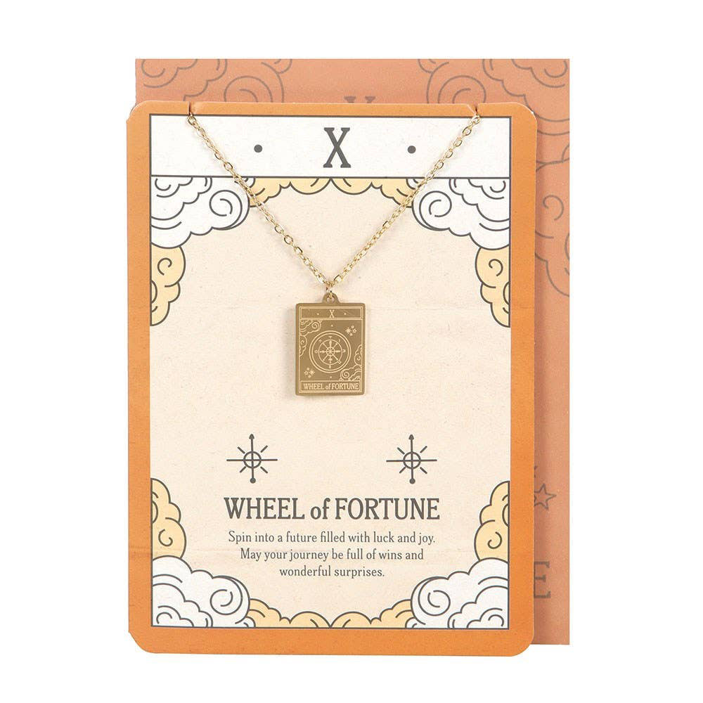 The Wheel of Fortune Vintage Tarot Necklace on Greeting Card