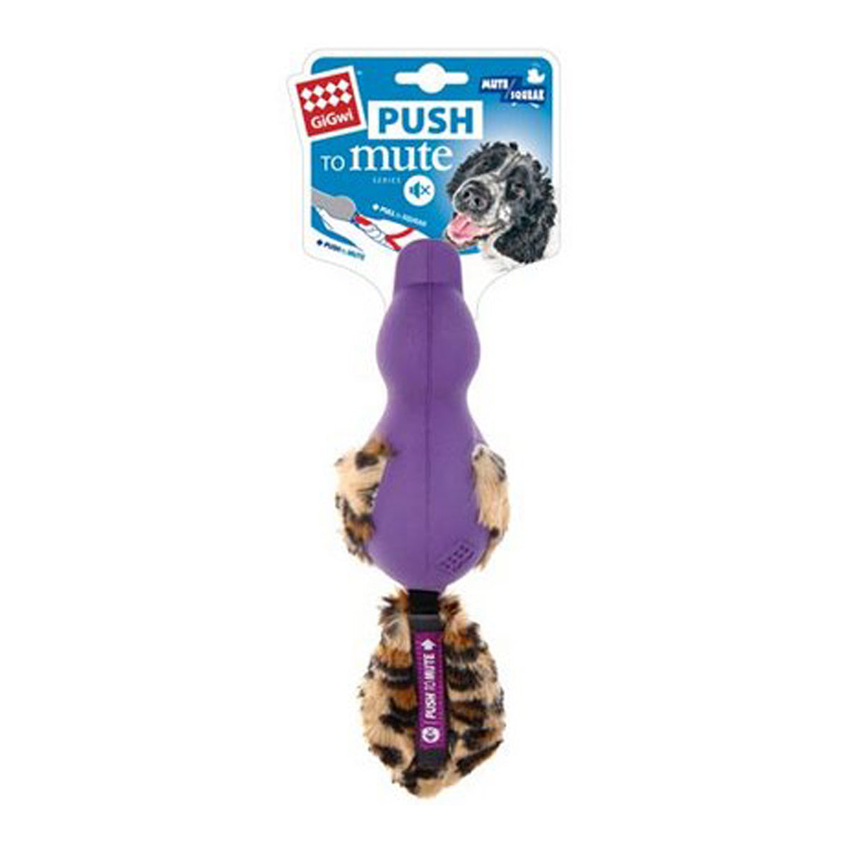 Gigwi Push to Mute Duck Dog Toy with Plush Tail (Purple)