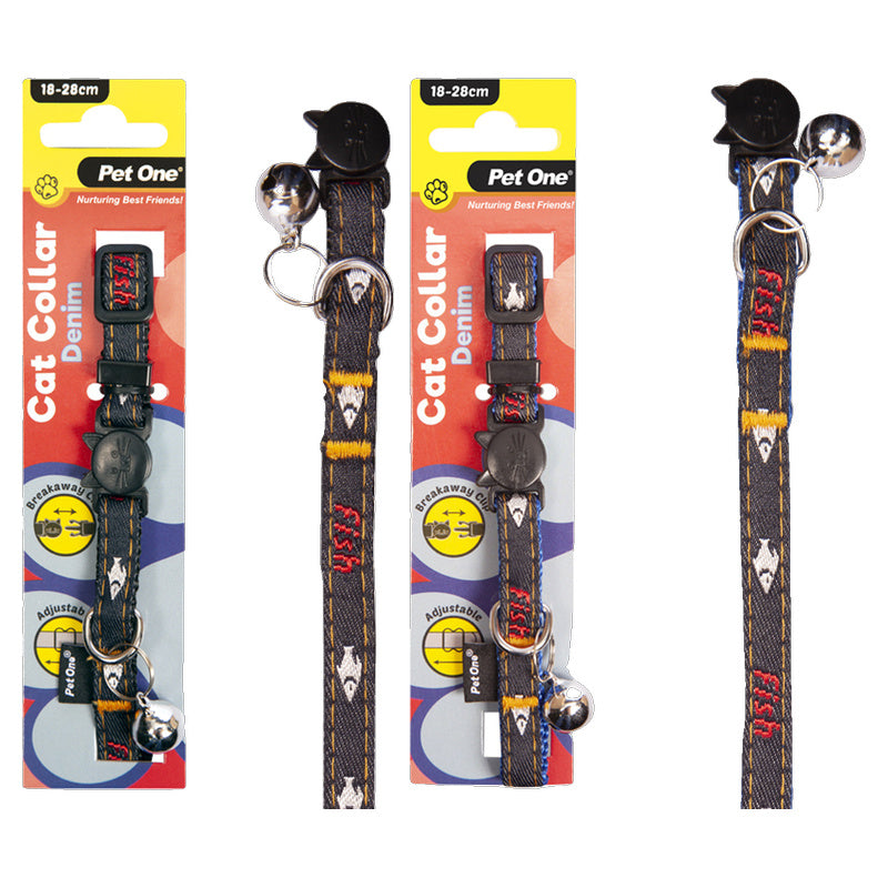 Pet One Denim Cat Nylon Collar 18-28cm 10mm