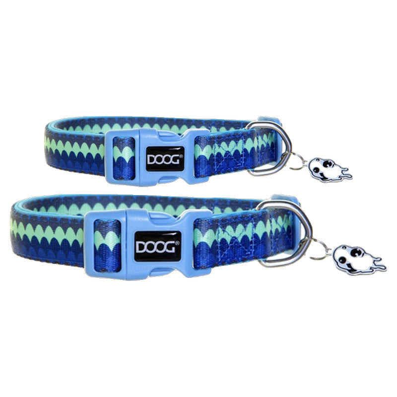 Doog Pluto Dog Collar (Blue & Green Chevron)