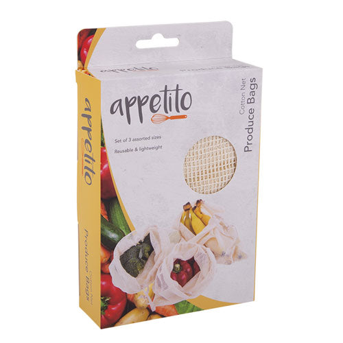 Appetito Cotton Net Produce Bags (Set of 3)