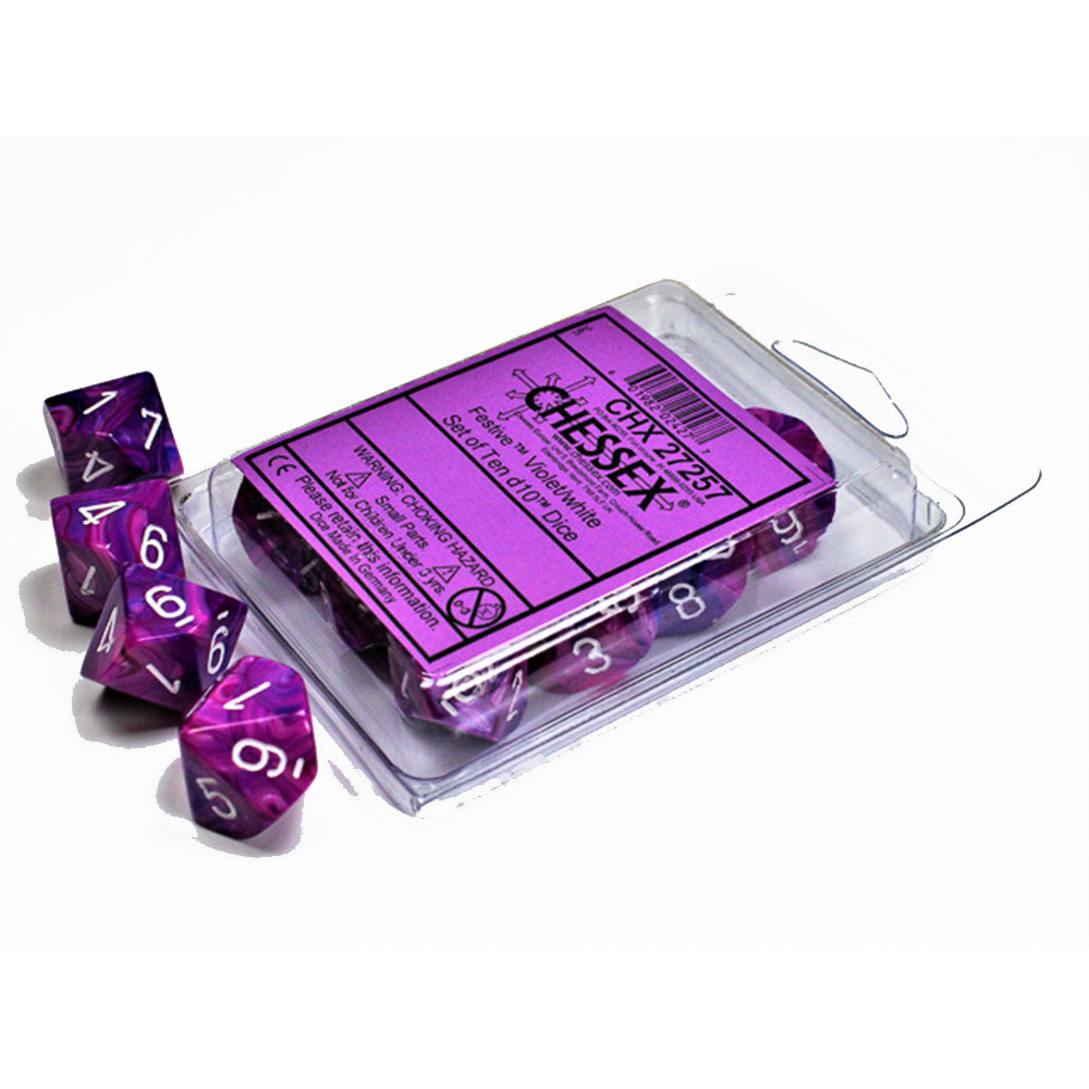 Chessex Festive D10 Dice Set 10pcs (Violet/White)