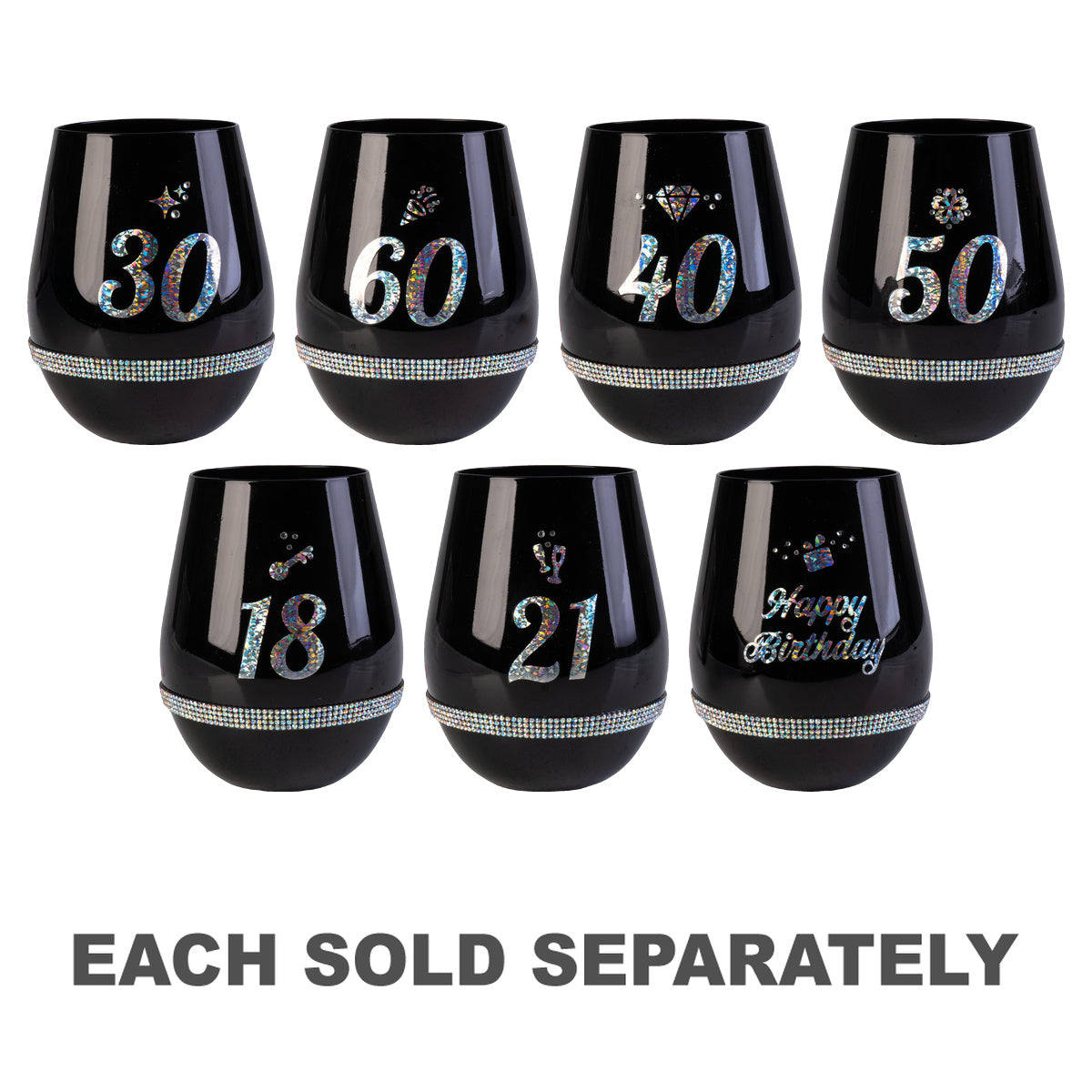 Black Luxe Birthday Stemless Wine Glass
