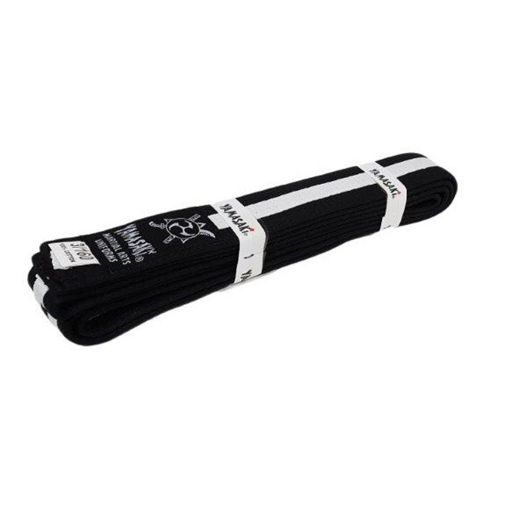 Yamasaki Coloured Martial Arts Belts with White Stripe (Black)