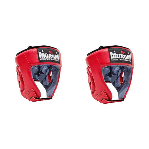 Morgan Platinum Open Face Leather Head Guard (Red)