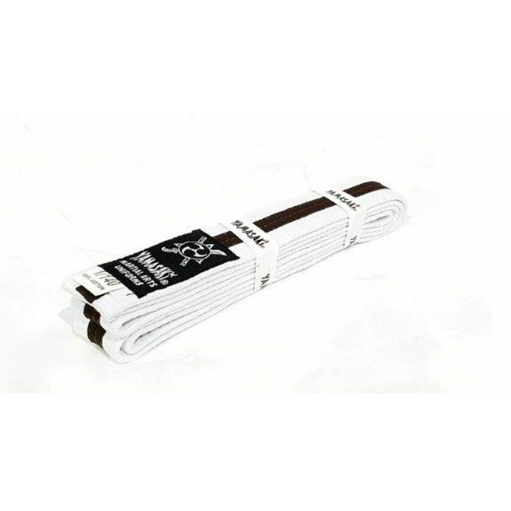 Yamasaki White Martial Arts Belts with Brown Stripe