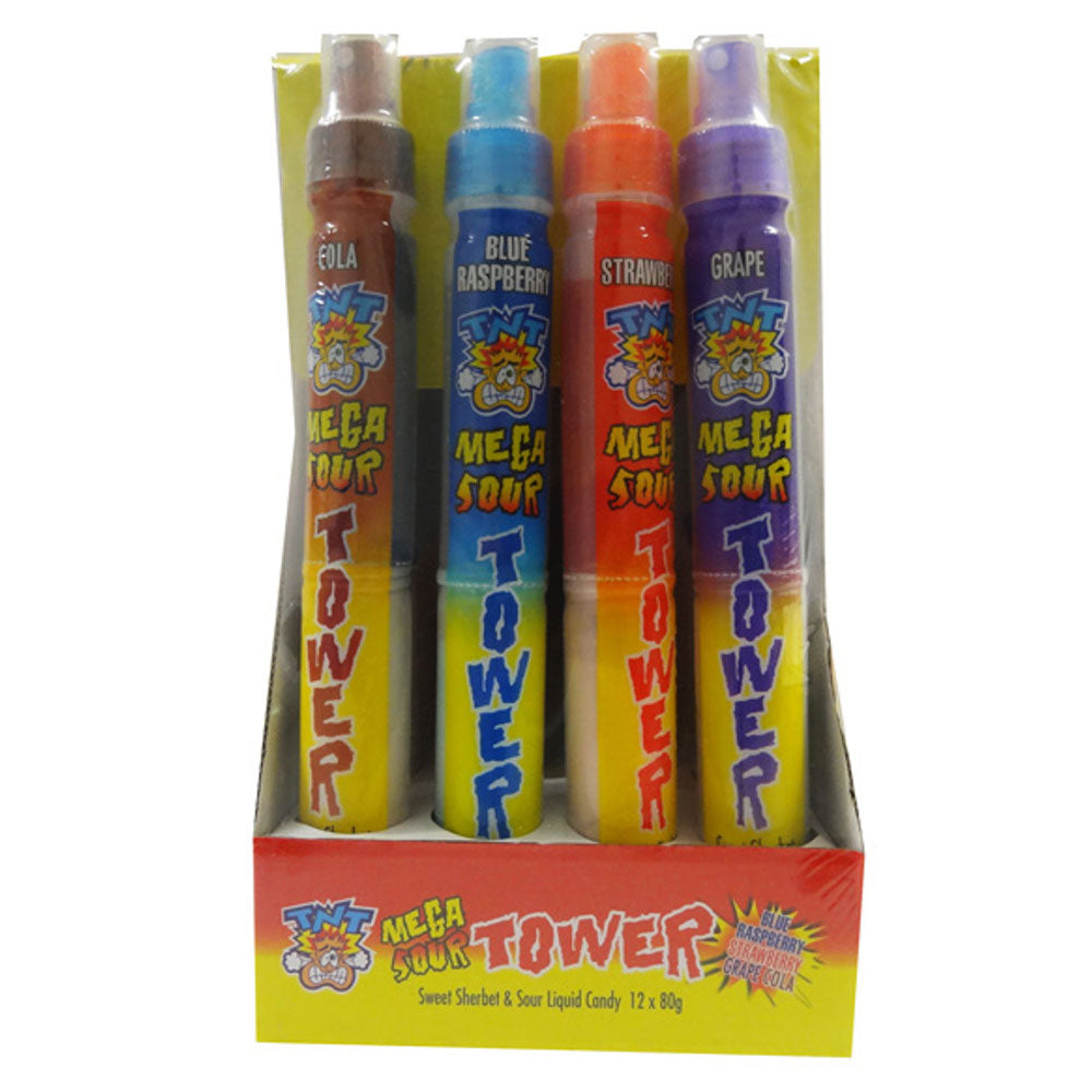 TNT Mega Sour Tower Candy Spray + Sherbet (12x80g)