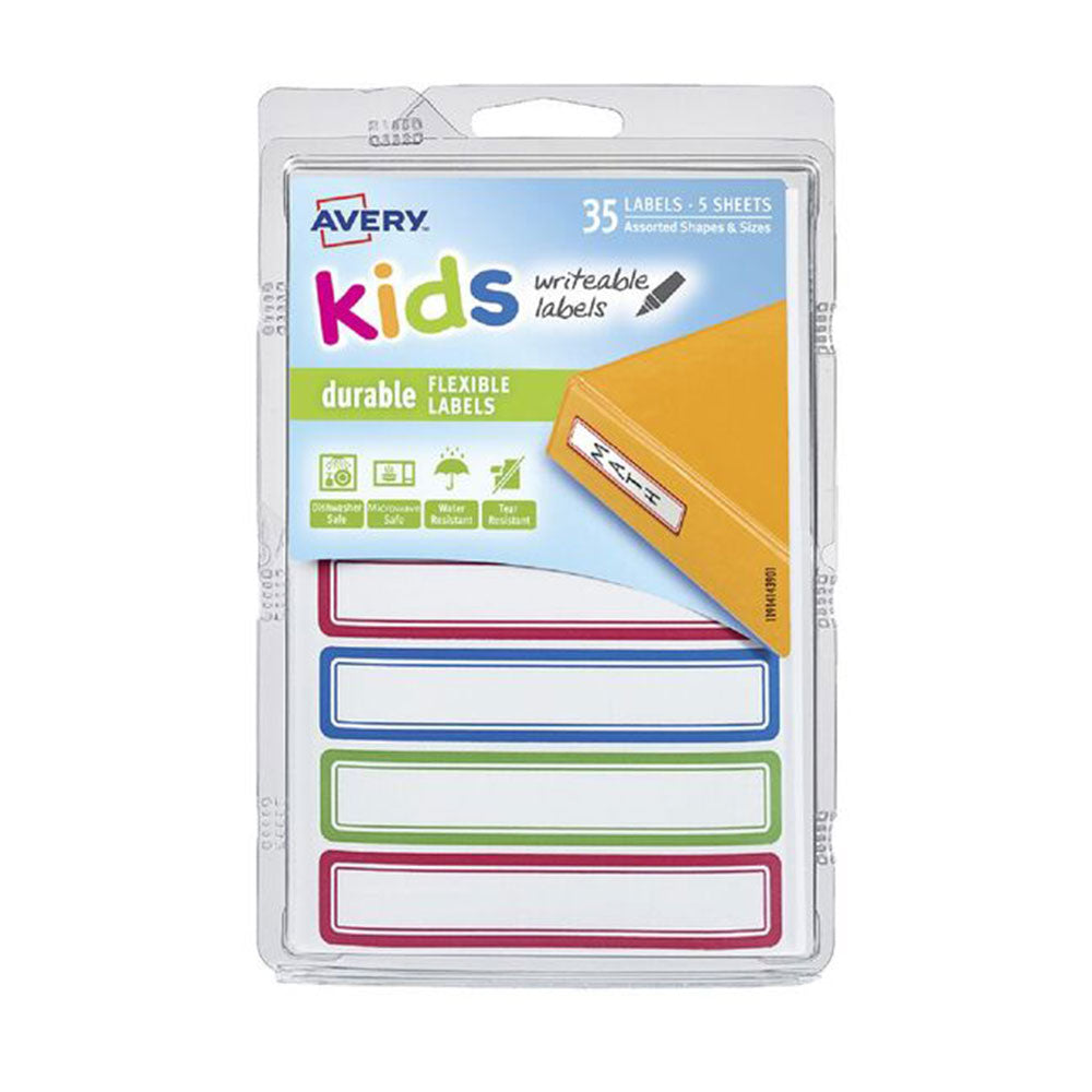 Avery Writable Blue/Green/Red Kids ID Labels 35pcs (89x16mm)