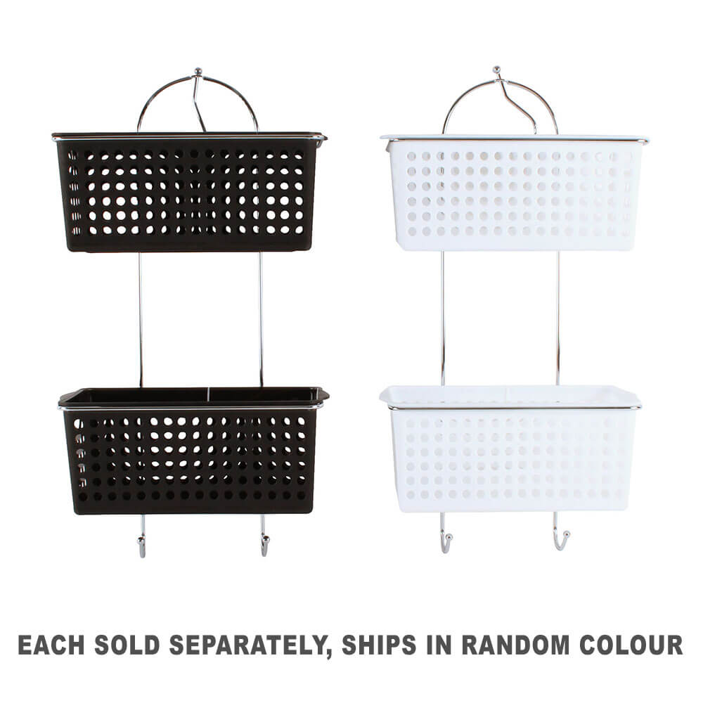 2-Tier Shower Caddy with Baskets Hooks (64.5x30x14.2cm)