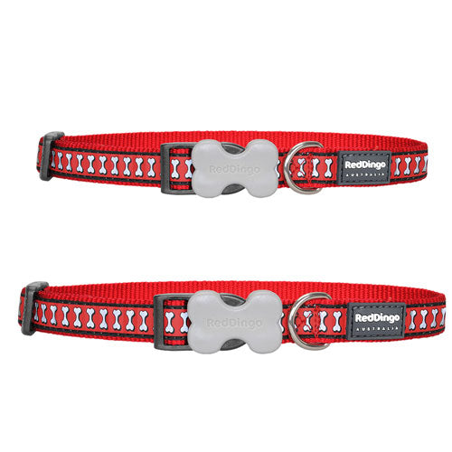 Dog Collar with Reflective Bones Design (Red)