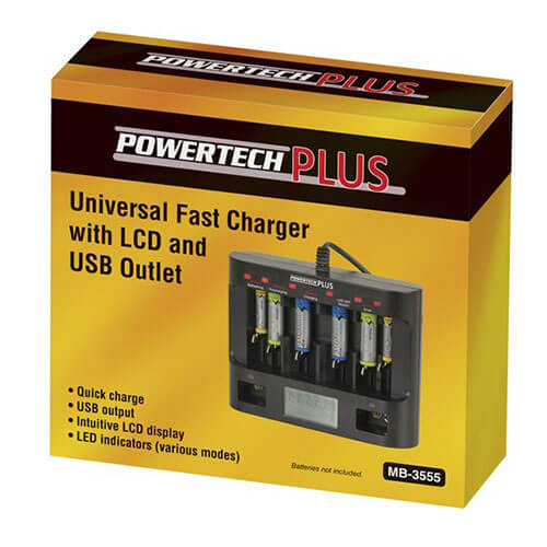 Universal Fast Charger w/ LCD & USB Outlet (Ni-MH or Ni-Cd)